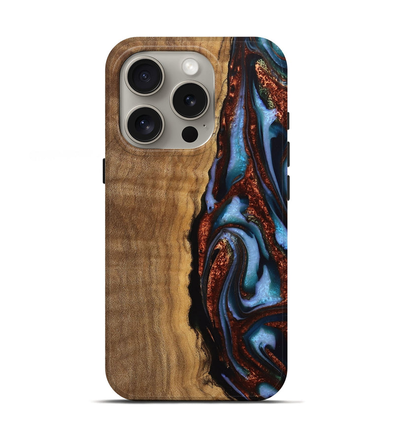 iPhone 16 Pro Wood Live Edge Phone Case - Kemp (Teal & Gold, 742963)