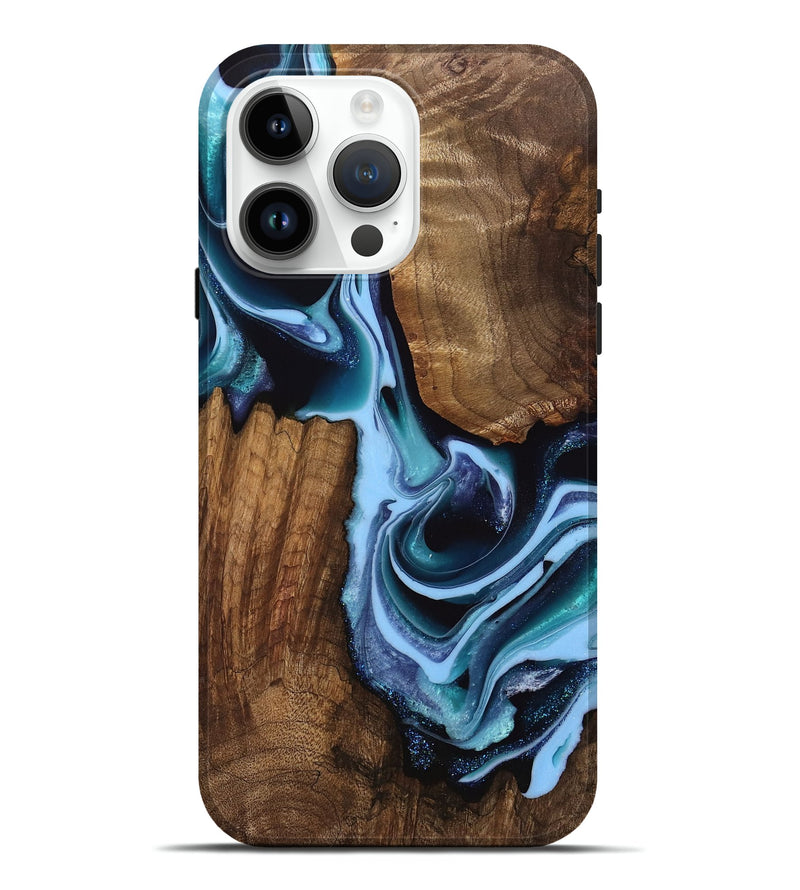 iPhone 15 Pro Max Wood Live Edge Phone Case - Gunfer (Blue, 742980)