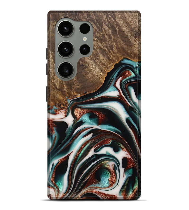 Galaxy S24 Ultra Wood Live Edge Phone Case - Cherryl (Teal & Gold, 742982)