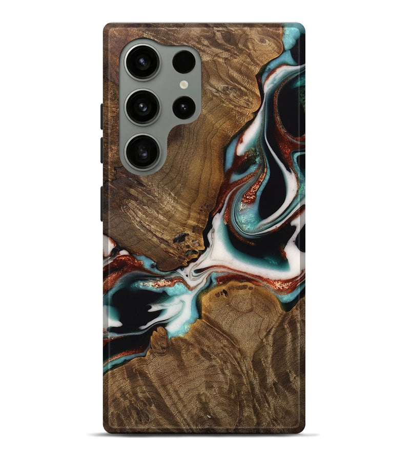 Galaxy S24 Ultra Wood Live Edge Phone Case - Rebekah (Teal & Gold, 742984)