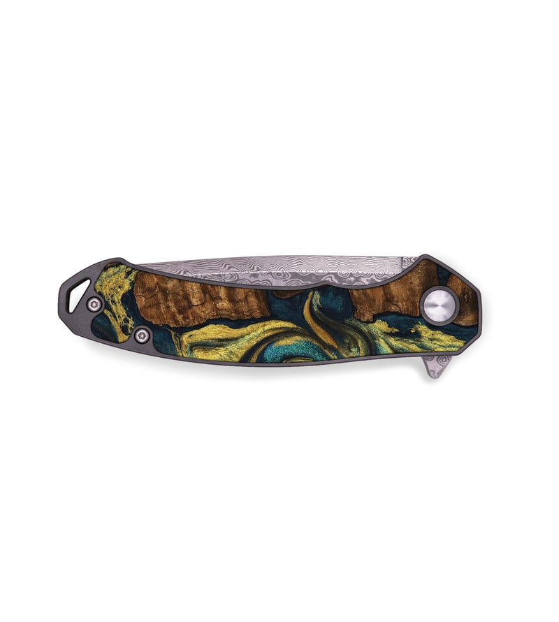 EDC Wood Pocket Knife - Cletus (Teal & Gold, 743021)