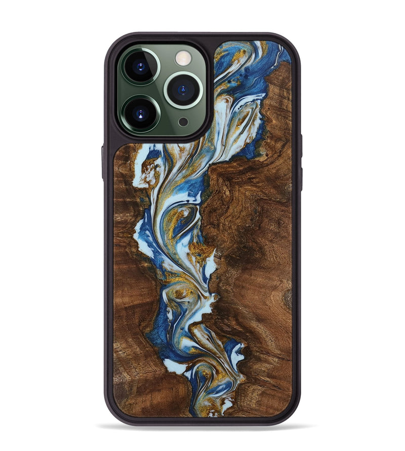 iPhone 13 Pro Max Wood Phone Case - Mace (Teal & Gold, 743078)