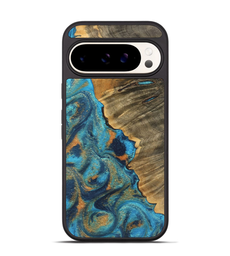 Pixel 9 Wood Phone Case - Luverne (Teal & Gold, 744021)