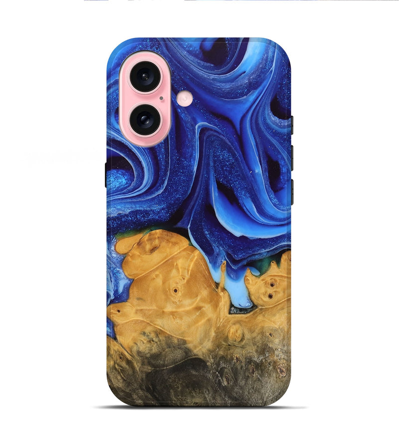iPhone 16 Wood Live Edge Phone Case - Wylma (Blue, 744097)