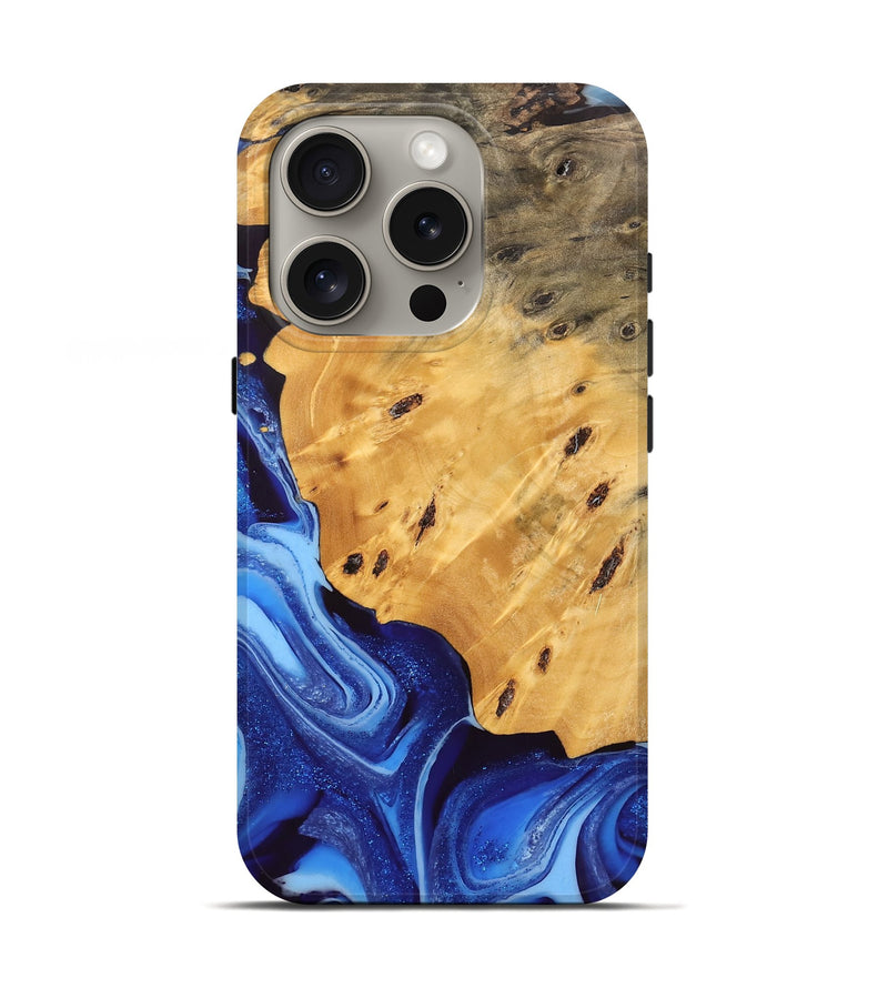 iPhone 16 Pro Wood Live Edge Phone Case - Dereck (Blue, 744100)