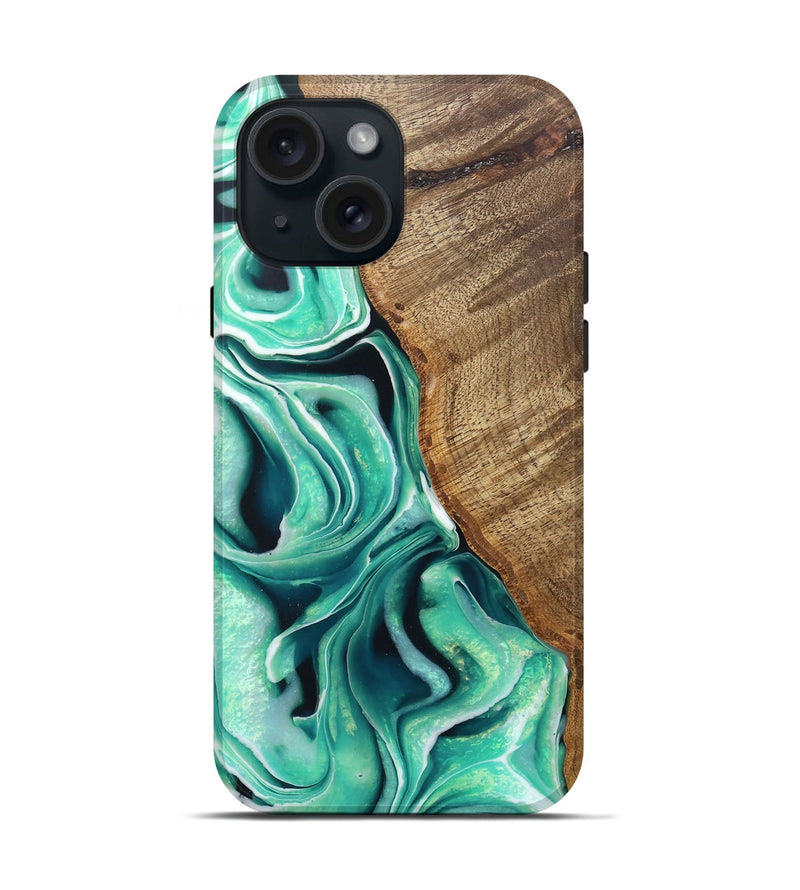 iPhone 15 Wood Live Edge Phone Case - Anica (Green, 744101)