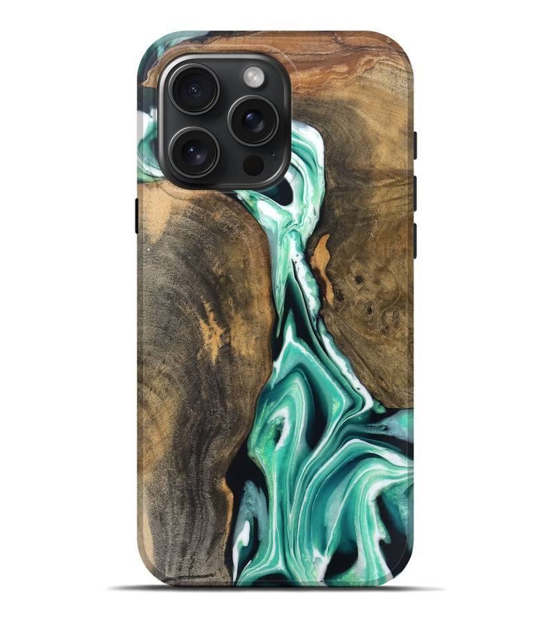iPhone 16 Pro Max Wood Live Edge Phone Case - Ilka (Green, 744102)