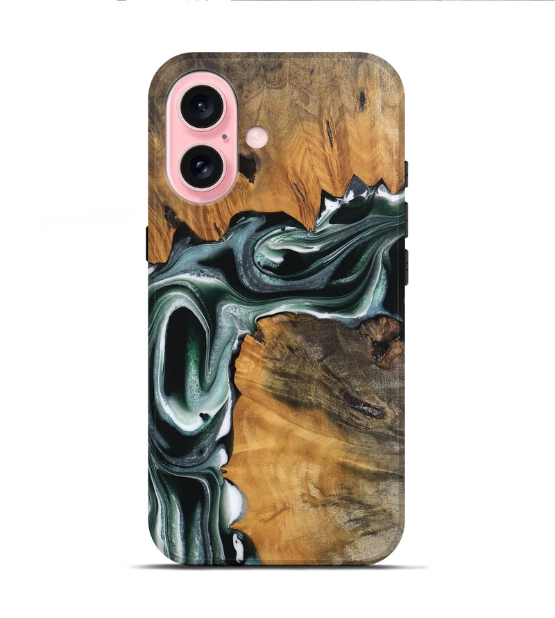 iPhone 16 Wood Live Edge Phone Case - Pascal (Green, 744360)