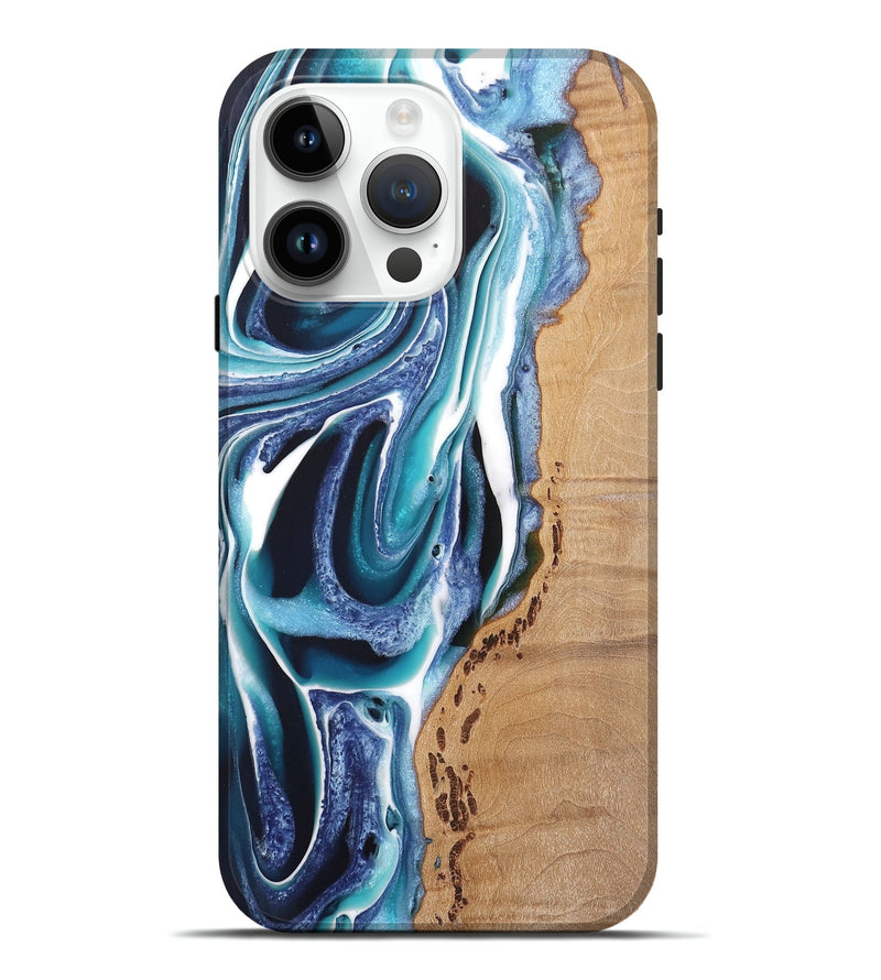 iPhone 15 Pro Max Wood Live Edge Phone Case - Dinh (Blue, 744365)