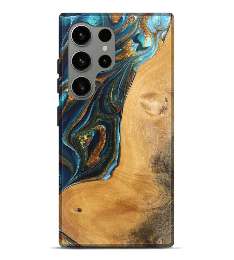 Galaxy S24 Ultra Wood Live Edge Phone Case - Rosy (Teal & Gold, 744383)