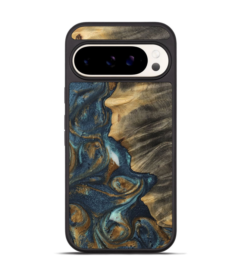 Pixel 9 Pro Wood Phone Case - Shawn (Teal & Gold, 744558)