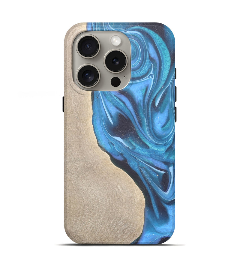 iPhone 16 Pro Wood Live Edge Phone Case - Adriana (Blue, 744792)