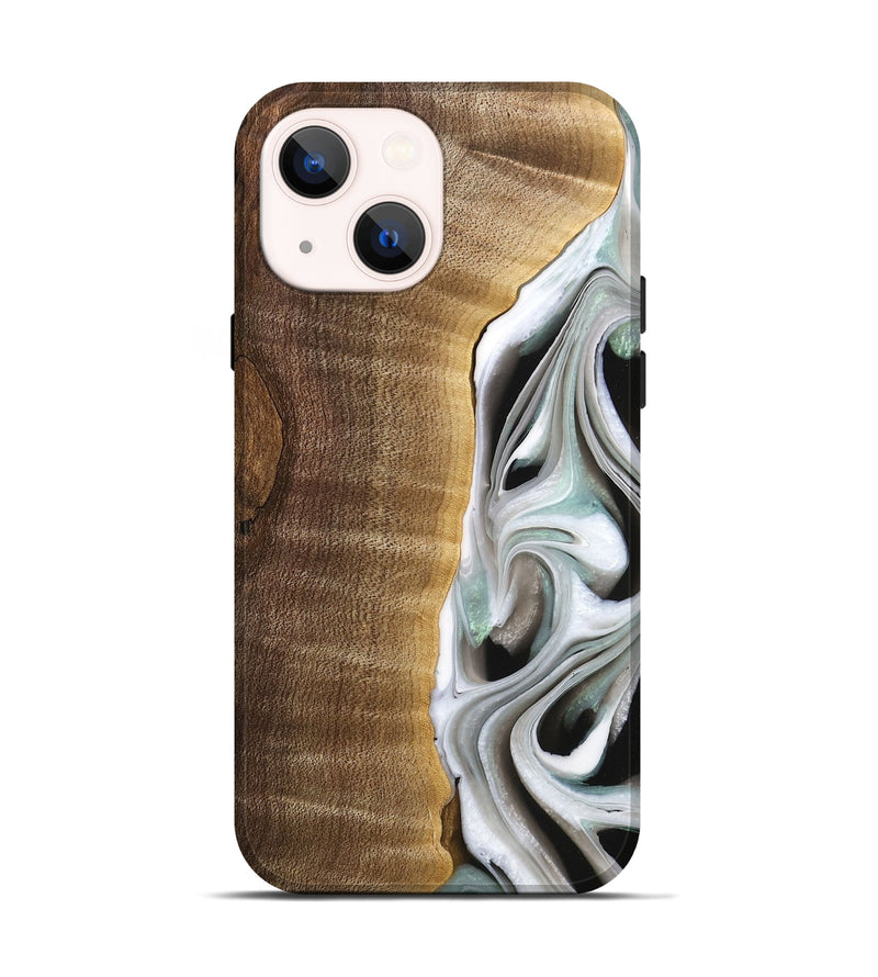 iPhone 14 Wood Live Edge Phone Case - Aubrey (Black & White, 744802)