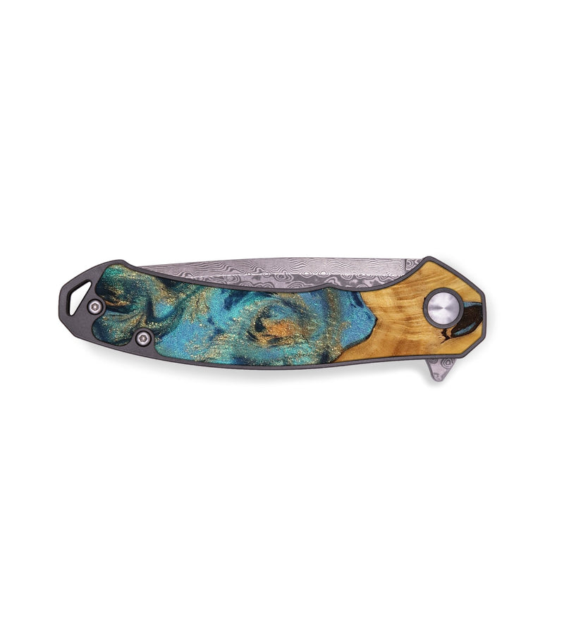 EDC Wood Pocket Knife - Radha (Teal & Gold, 744899)