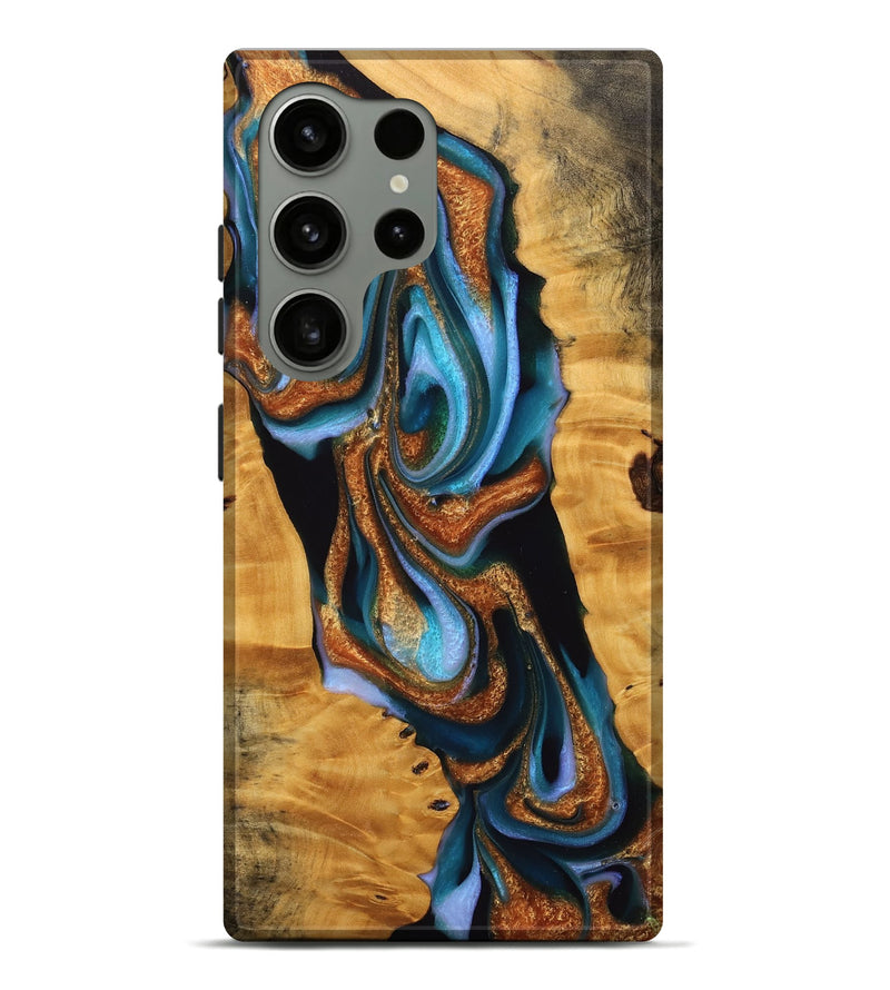 Galaxy S24 Ultra Wood Live Edge Phone Case - Khosro (Teal & Gold, 745050)