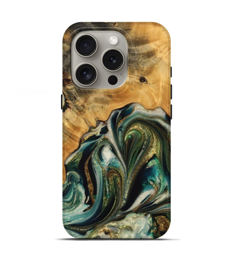 iPhone 16 Pro Wood Live Edge Phone Case - Kamyar (Teal & Gold, 745058)