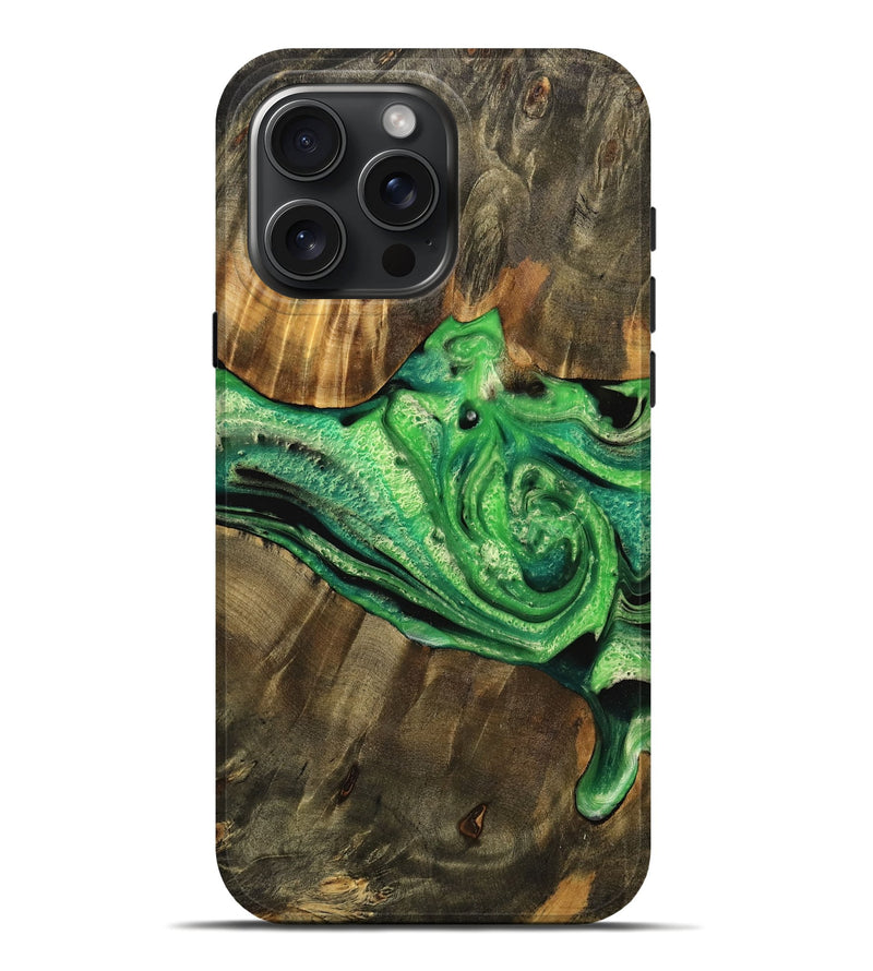 iPhone 16 Pro Max Wood Live Edge Phone Case - Hamza (Green, 745060)