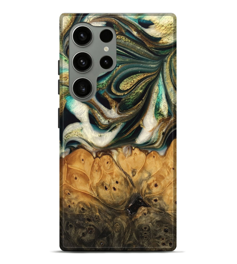 Galaxy S24 Ultra Wood Live Edge Phone Case - Sandhya (Teal & Gold, 745061)