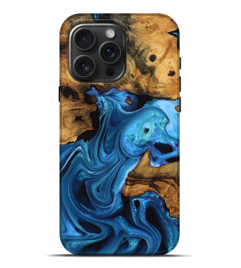 iPhone 16 Pro Max Wood Live Edge Phone Case - Breena (Blue, 745072)