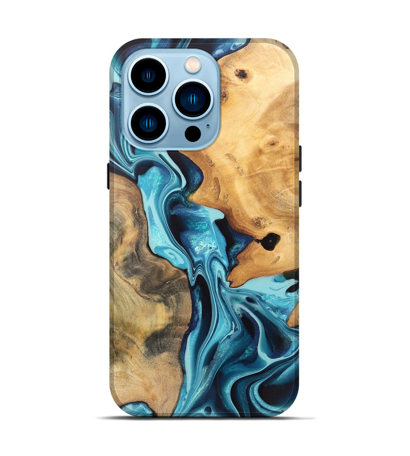iPhone 14 Pro Wood Live Edge Phone Case - Lisbeth (Blue, 745678)