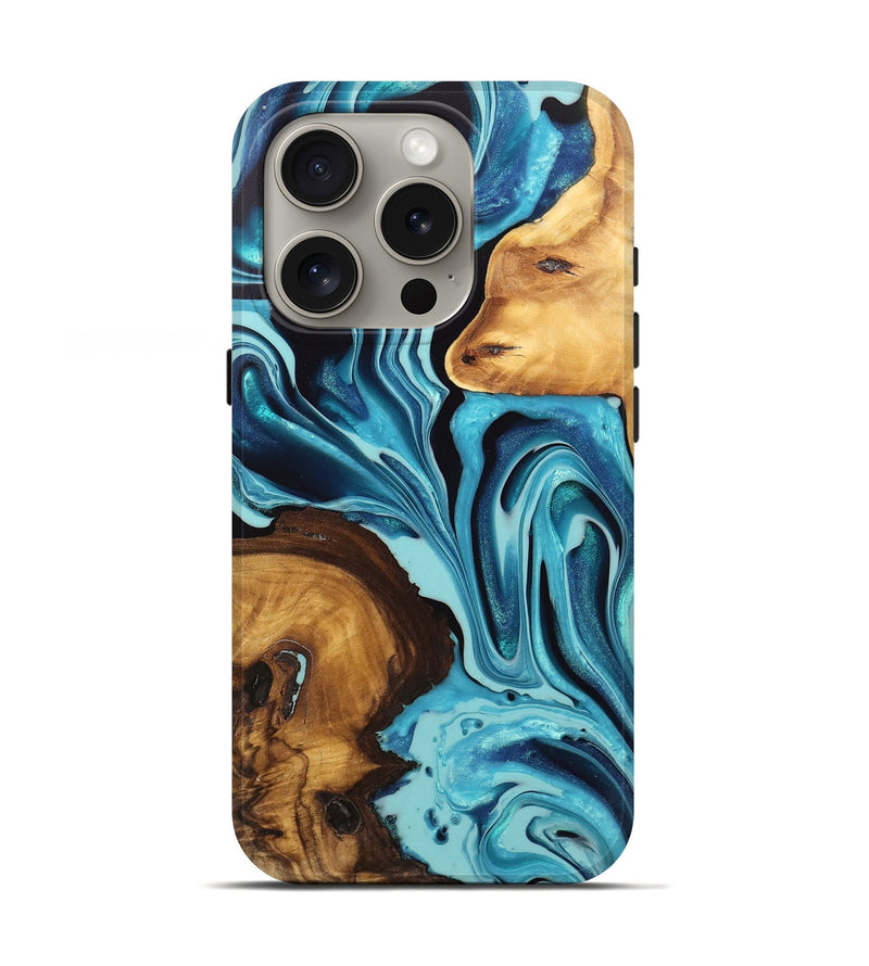 iPhone 16 Pro Wood Live Edge Phone Case - Mya (Blue, 745707)