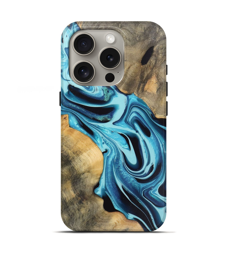 iPhone 16 Pro Wood Live Edge Phone Case - Beatriz (Blue, 745708)