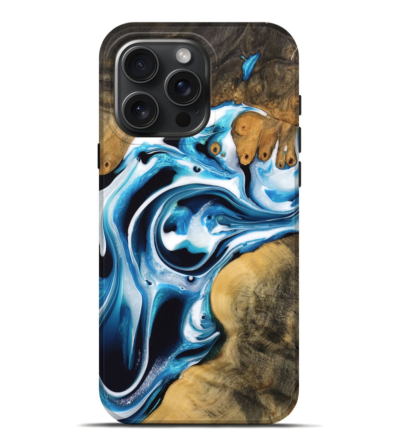 iPhone 16 Pro Max Wood Live Edge Phone Case - Ed (Blue, 745715)
