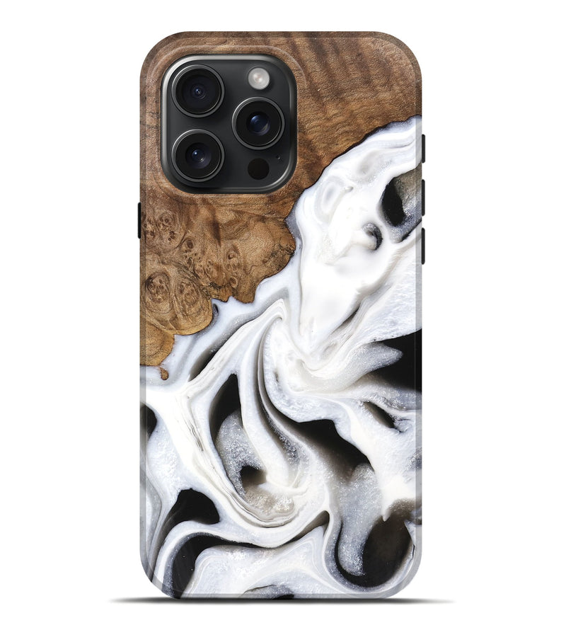 iPhone 16 Pro Max Wood Live Edge Phone Case - Cindy (Black & White, 745735)