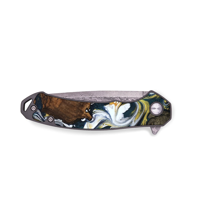 EDC Wood Pocket Knife - Jesica (Teal & Gold, 746090)