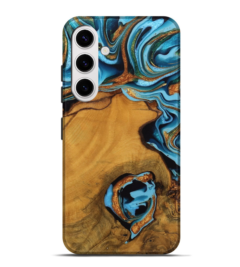 Galaxy S25 Plus Wood Live Edge Phone Case - Noe (Teal & Gold, 746306)