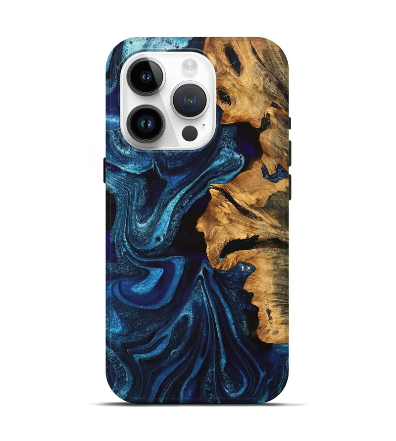 iPhone 15 Pro Wood Live Edge Phone Case - Selena (Blue, 747203)