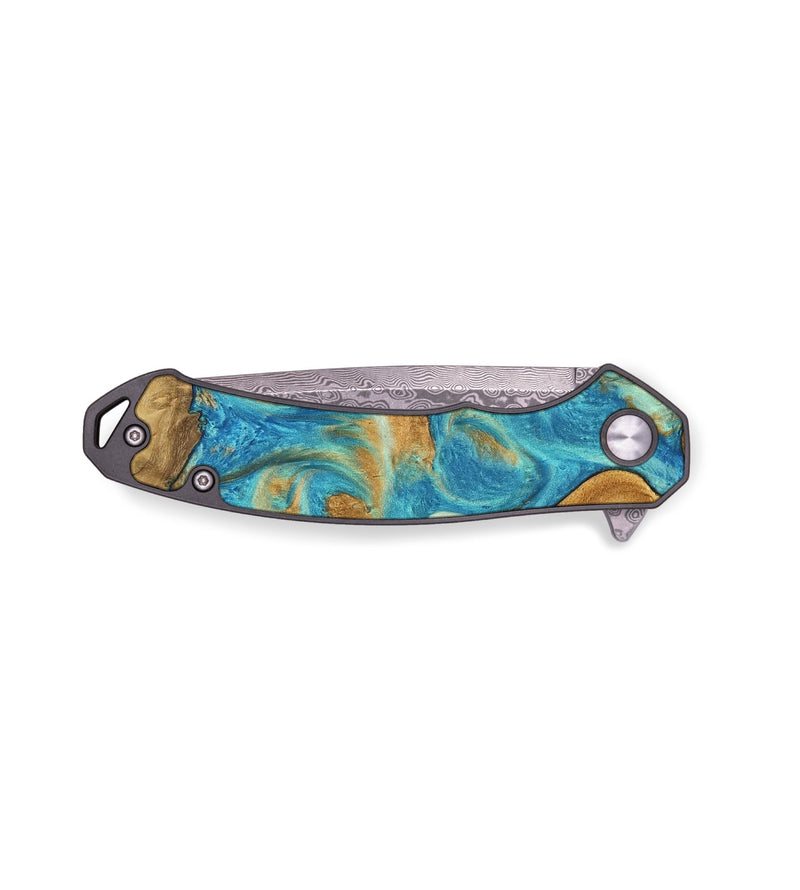 EDC Wood Pocket Knife - Vanessa (Teal & Gold, 747405)