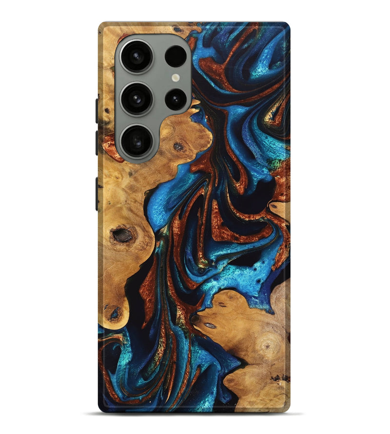 Galaxy S23 Ultra Wood Live Edge Phone Case - Sharyn (Teal & Gold, 747494)