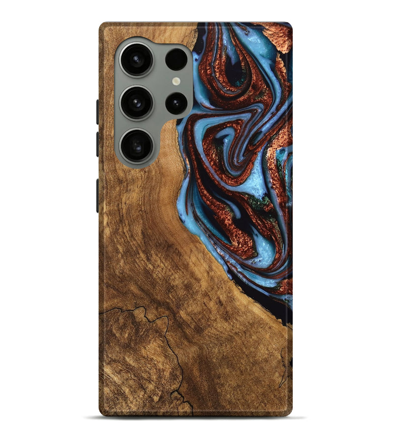 Galaxy S24 Ultra Wood Live Edge Phone Case - Kenya (Teal & Gold, 747495)