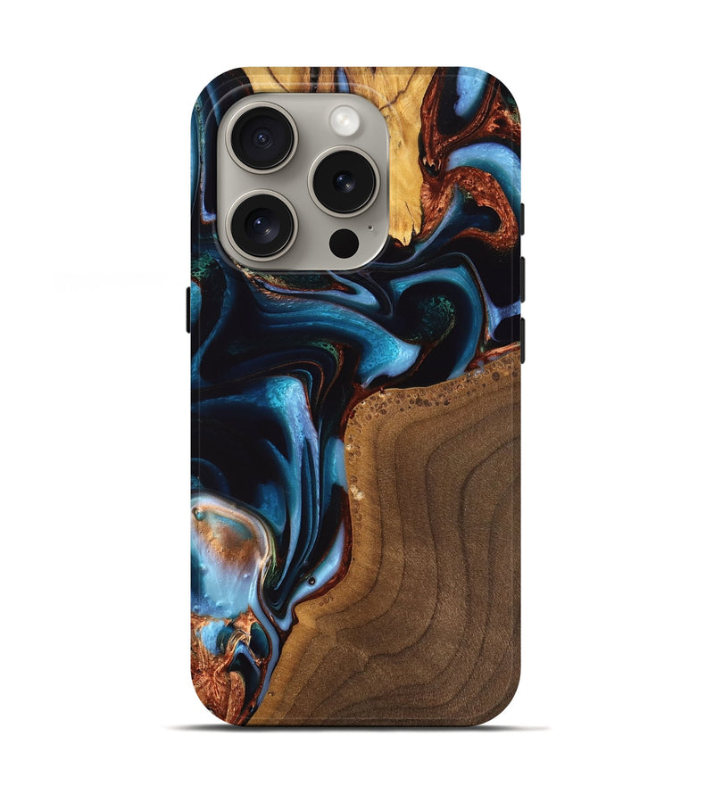 iPhone 16 Pro Wood Live Edge Phone Case - Willard (Teal & Gold, 747496)