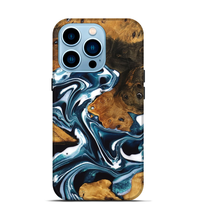 iPhone 14 Pro Wood Live Edge Phone Case - Adriana (Blue, 747504)