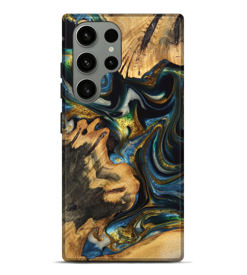 Galaxy S23 Ultra Wood Live Edge Phone Case - Tara (Teal & Gold, 747505)