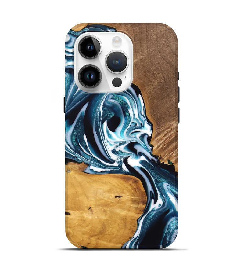 iPhone 15 Pro Wood Live Edge Phone Case - Cecelia (Blue, 747507)