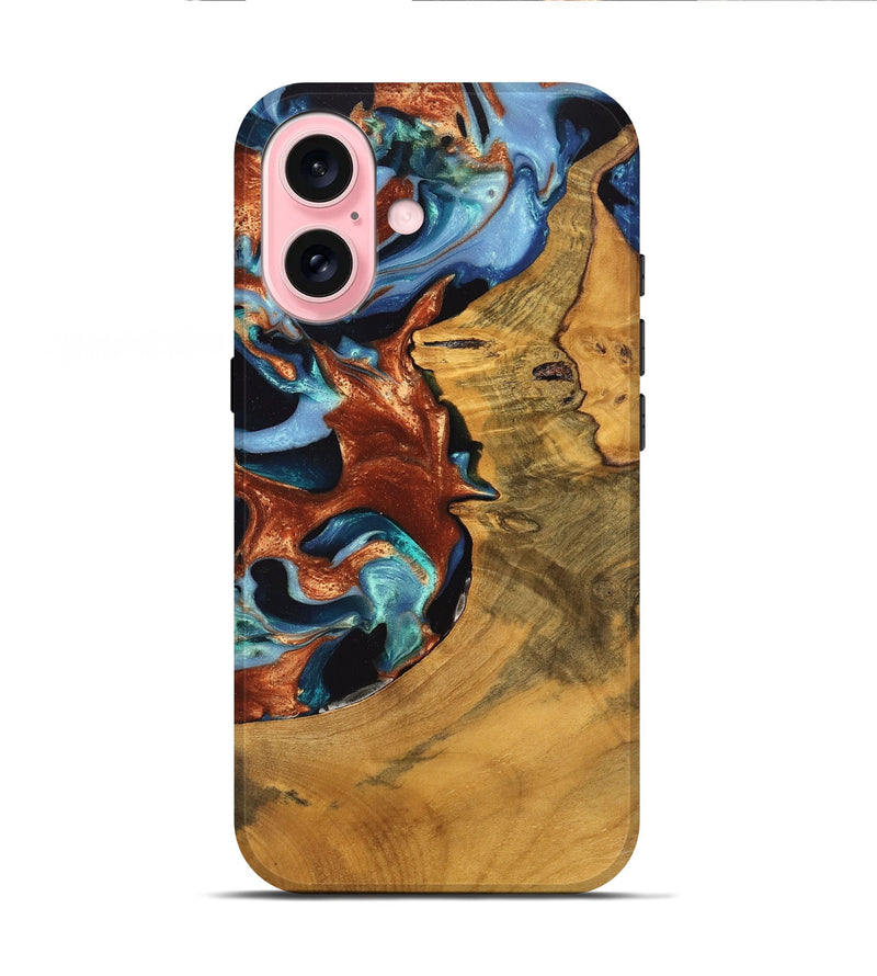 iPhone 16 Wood Live Edge Phone Case - Deonte (Teal & Gold, 747561)