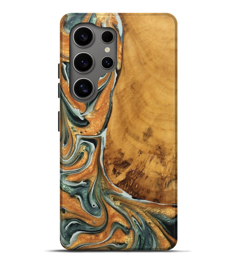 Galaxy S25 Ultra Wood Live Edge Phone Case - Axel (Teal & Gold, 747585)
