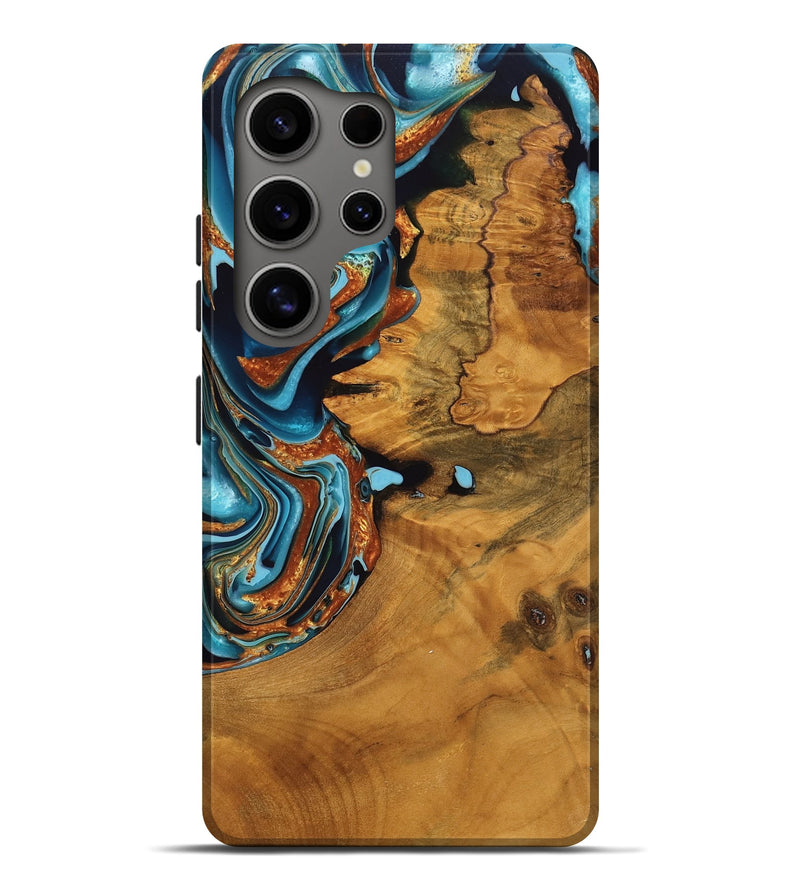 Galaxy S25 Ultra Wood Live Edge Phone Case - Raleigh (Teal & Gold, 747588)