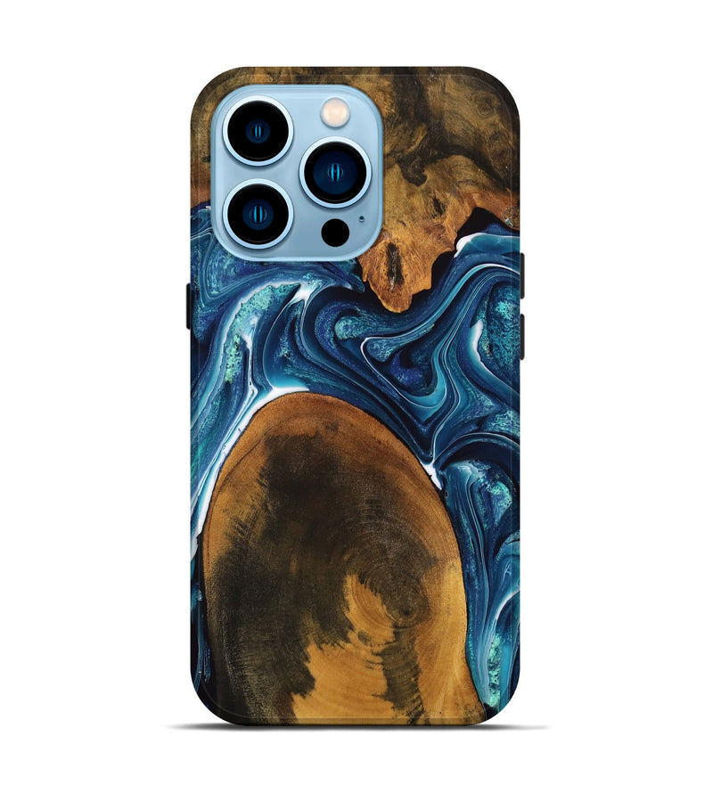 iPhone 14 Pro Wood Live Edge Phone Case - Kandace (Blue, 747592)