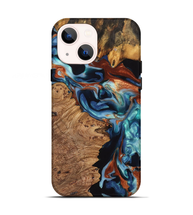 iPhone 13 Wood Live Edge Phone Case - Everest (Teal & Gold, 747594)
