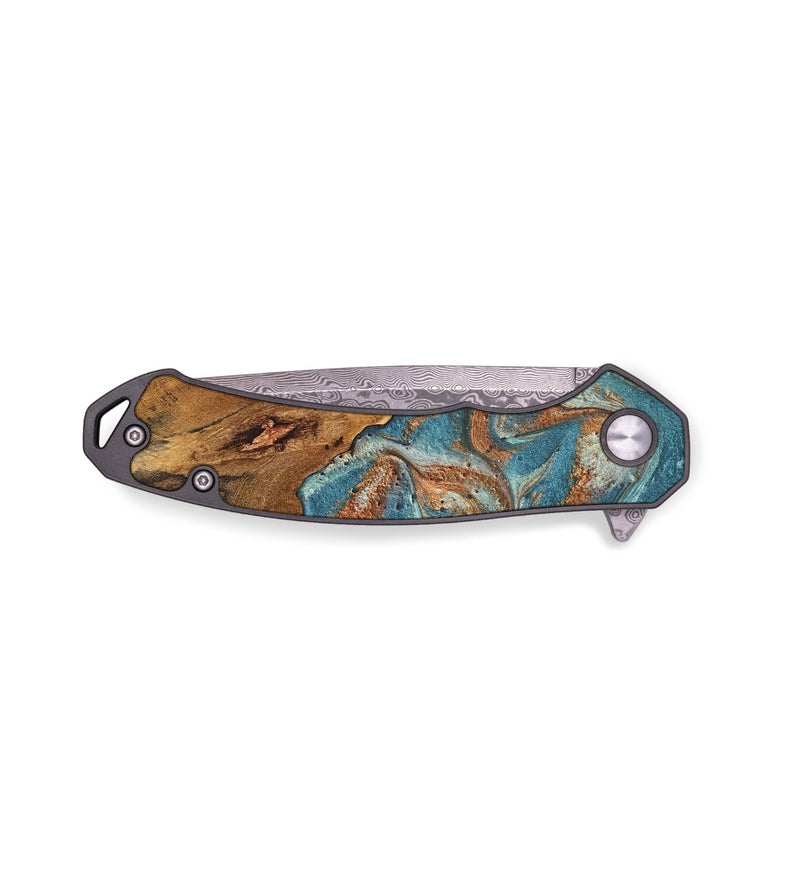 EDC Wood Pocket Knife - Clover (Teal & Gold, 747788)