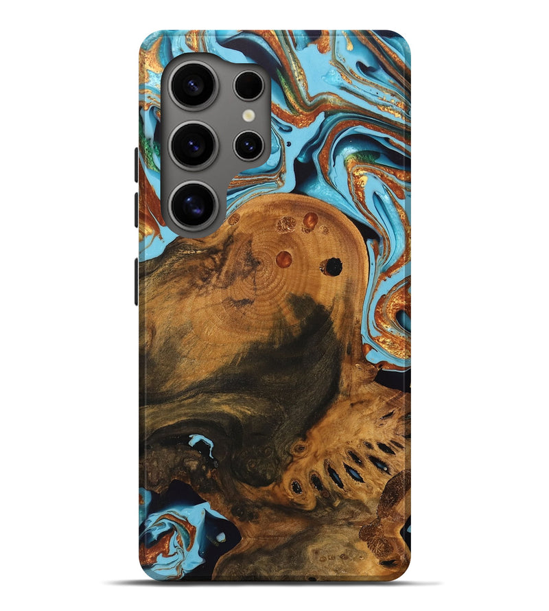 Galaxy S25 Ultra Wood Live Edge Phone Case - Bo (Teal & Gold, 747822)