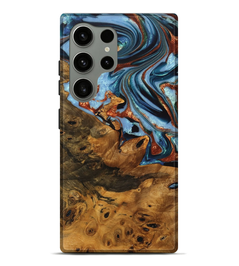 Galaxy S24 Ultra Wood Live Edge Phone Case - Jean (Teal & Gold, 747823)