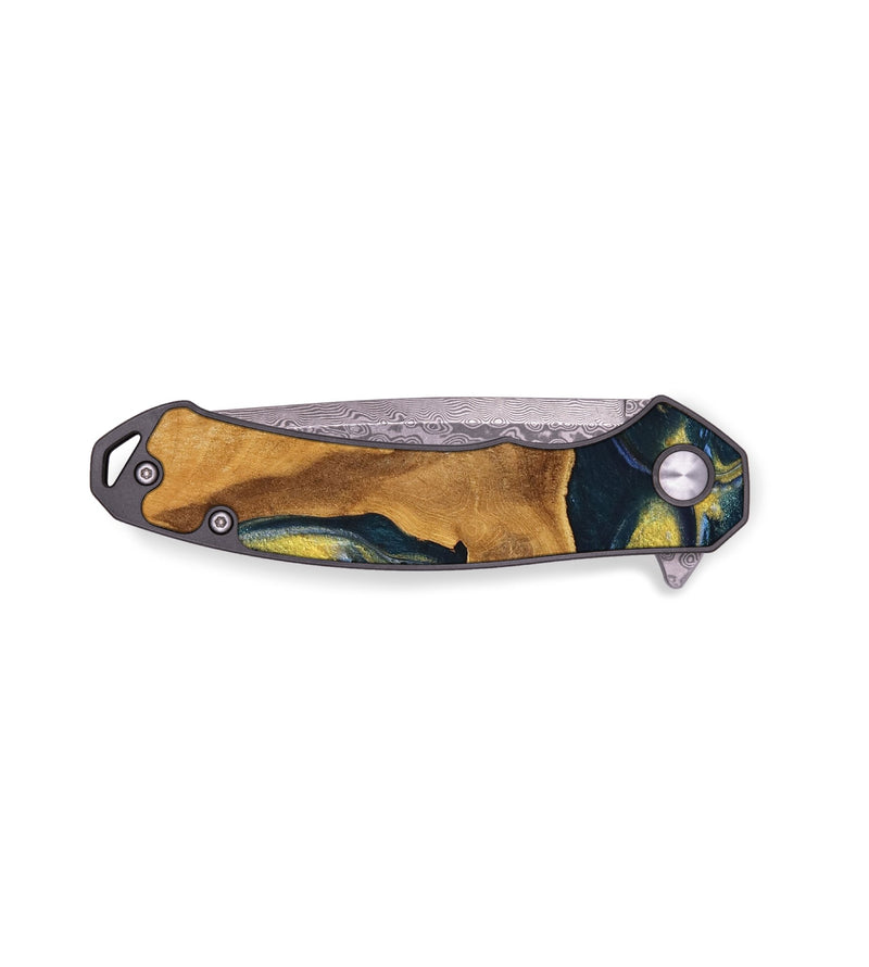 EDC Wood Pocket Knife - Tamera (Teal & Gold, 747908)