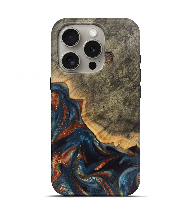 iPhone 16 Pro Wood Live Edge Phone Case - Elmore (Teal & Gold, 748109)