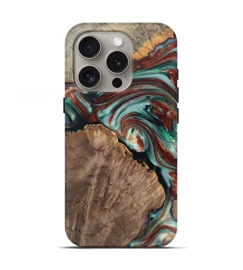 iPhone 16 Pro Wood Live Edge Phone Case - Billy (Teal & Gold, 748120)