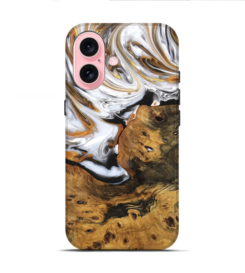 iPhone 16 Wood Live Edge Phone Case - Aubrie (Black & White, 748410)